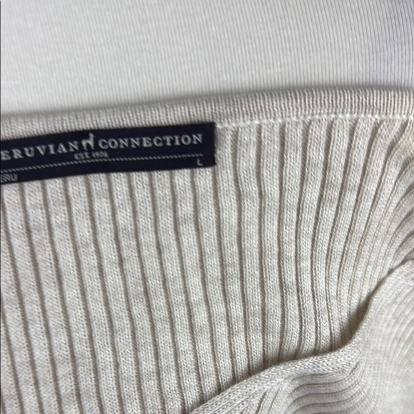 Peruvian Connection-White Ribbed V-Neck Sweater - Picture 4 of 6